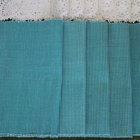 5-pc VINTAGE Fabric tablecloth napkin Turquoise and 7-pc plastic white - Picture 10 of 15